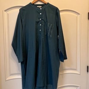 Marketplace Handwork of India Cotton Kurta in Deep Seafoam Blue